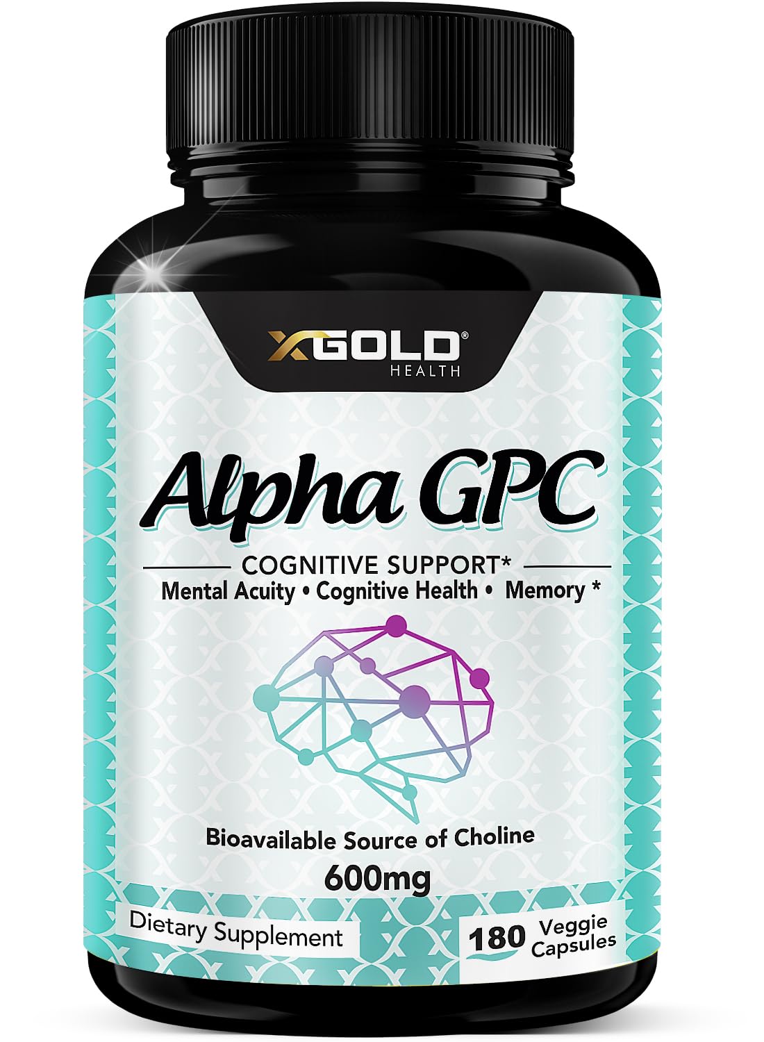 X Gold Health Alpha GPC Choline 600mg capsules front view