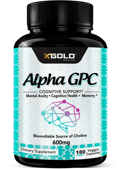 X Gold Health Alpha GPC Choline 600mg capsules front view
