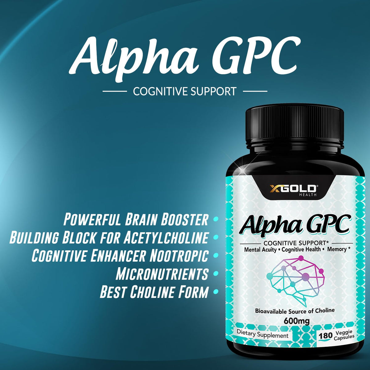 X Gold Health Alpha GPC Choline 600mg nutritional information