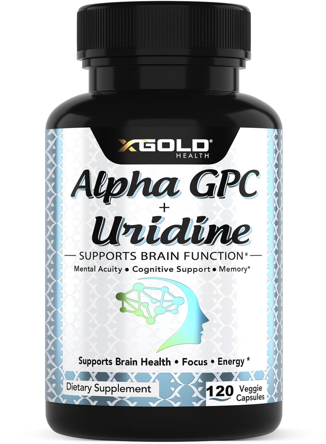 X Gold Health Alpha GPC + Uridine 900mg complément nootropique, vue avant