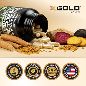 X Gold Health Complément Alimentaire Ashwagandha 30:1, Maca, Fenugrec - capsules