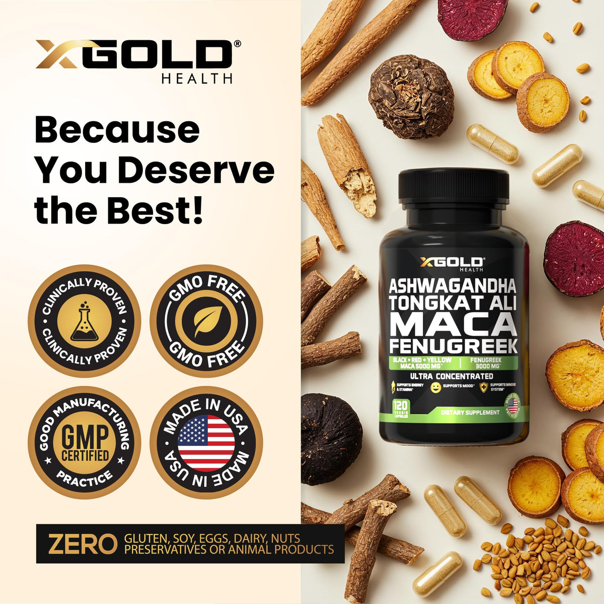 X Gold Health Complément Alimentaire Ashwagandha 30:1, Maca, Fenugrec - ouverture du flacon