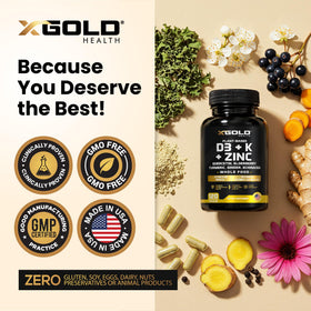 X Gold Health Complément Alimentaire D3 K2 Zinc Quercétine étiquette