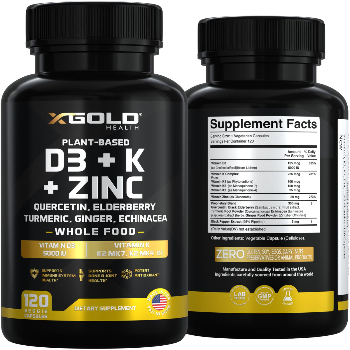 X Gold Health Complément Alimentaire D3 K2 Zinc Quercétine format de 141g