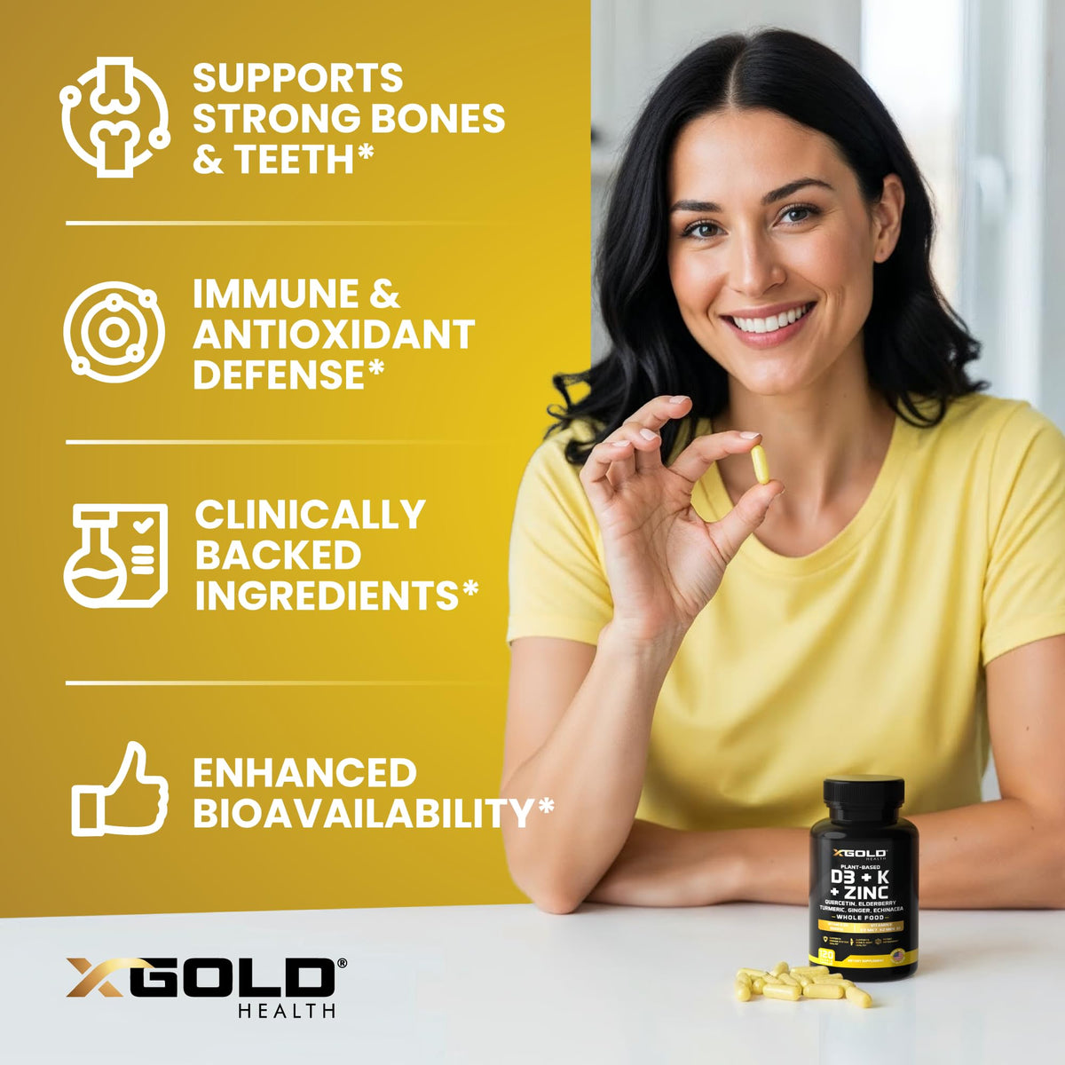 X Gold Health Complément Alimentaire D3 K2 Zinc Quercétine ingrédients
