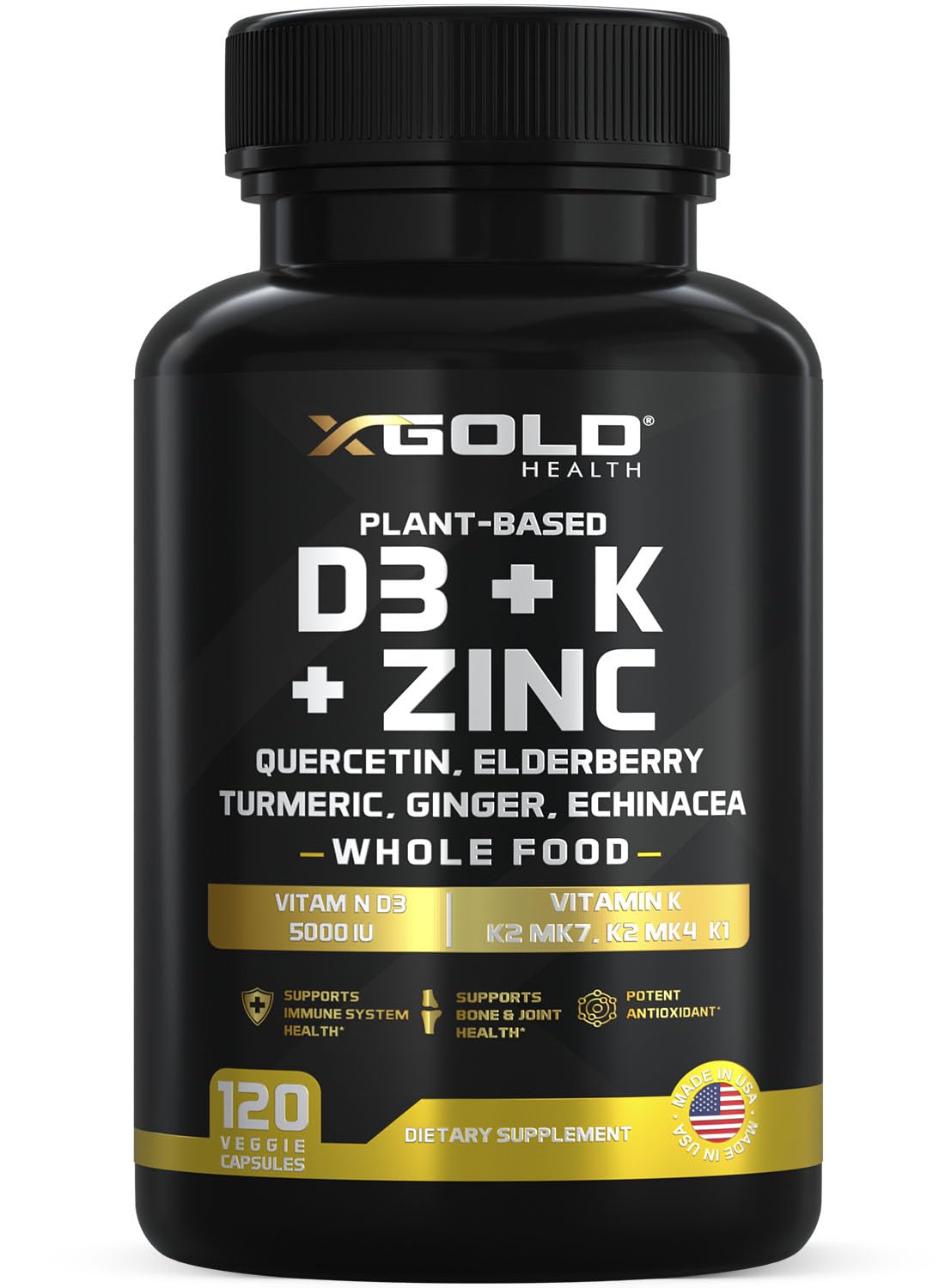 X Gold Health Complément Alimentaire D3 K2 Zinc Quercétine vue de face