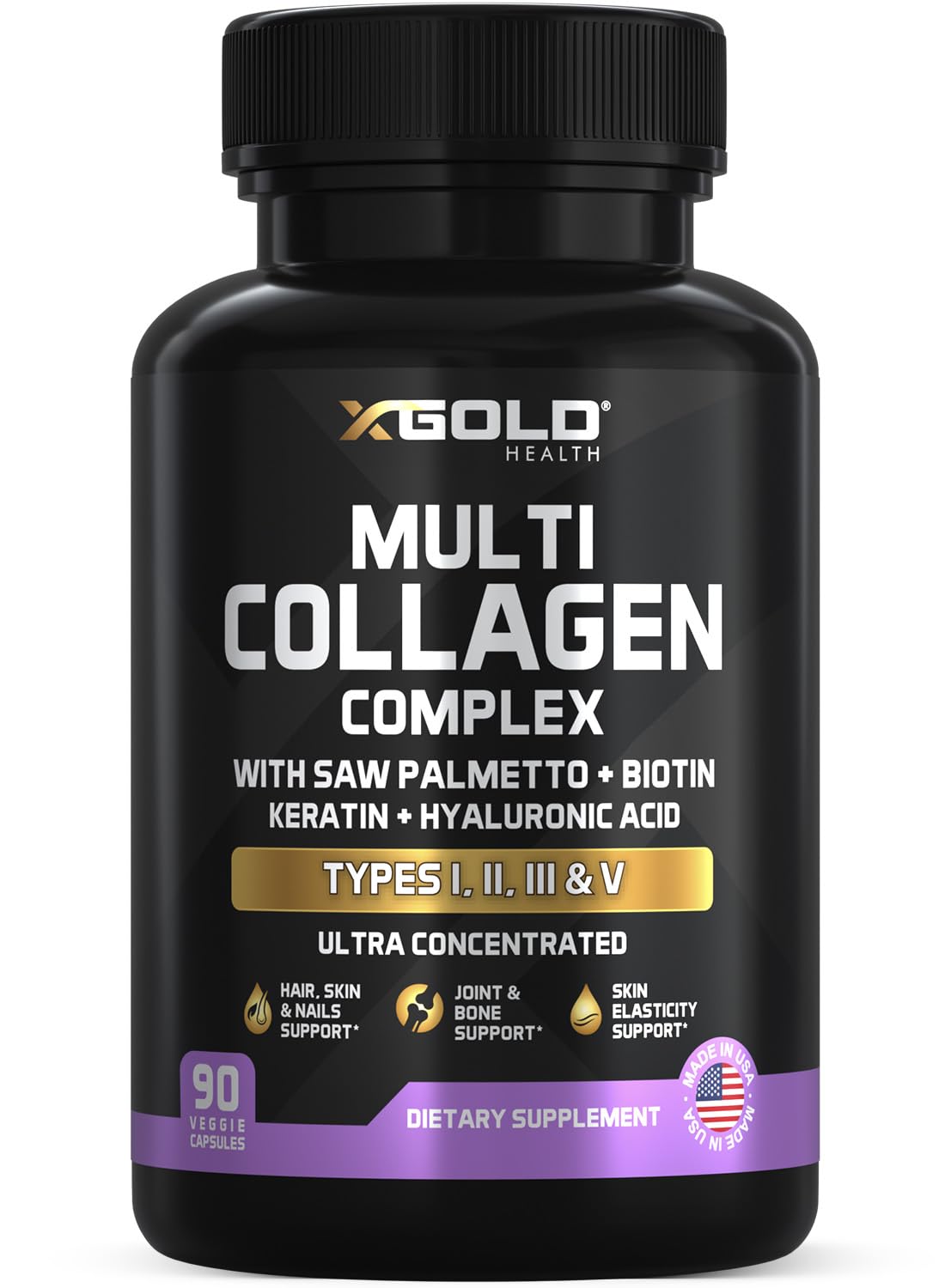 X Gold Health Complément Alimentaire Multivitamines et Collagène 1000 mg - flacon avant