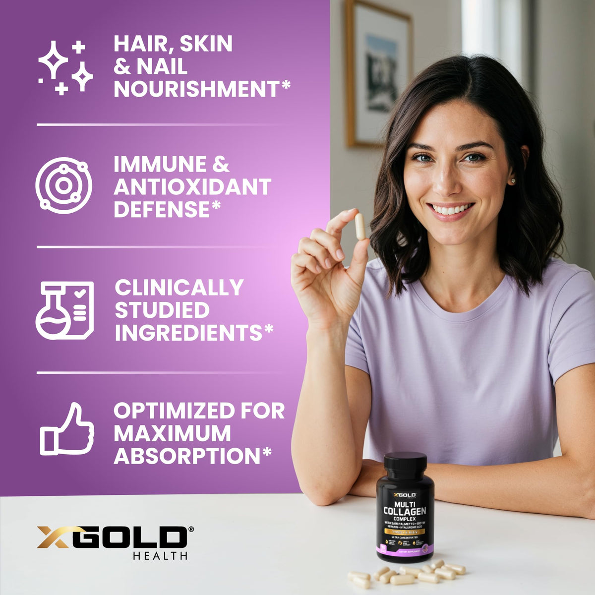 X Gold Health Complément Alimentaire Multivitamines et Collagène 1000 mg - gélules végétales
