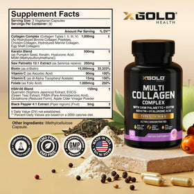 X Gold Health Complément Alimentaire Multivitamines et Collagène 1000 mg - vue de côté du flacon