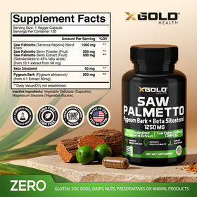 X Gold Health Complexe de Saw Palmetto 1250mg arrière de l'emballage