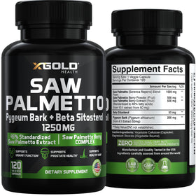 X Gold Health Complexe de Saw Palmetto 1250mg avec ingrédients en gros plan