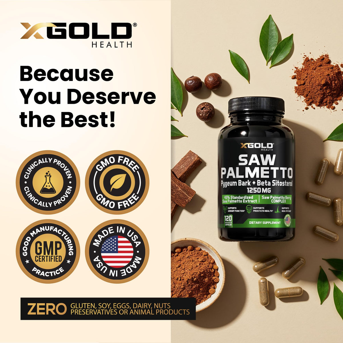 X Gold Health Complexe de Saw Palmetto 1250mg en utilisation sur une table