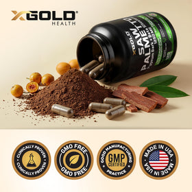 X Gold Health Complexe de Saw Palmetto 1250mg étiquette détaillée