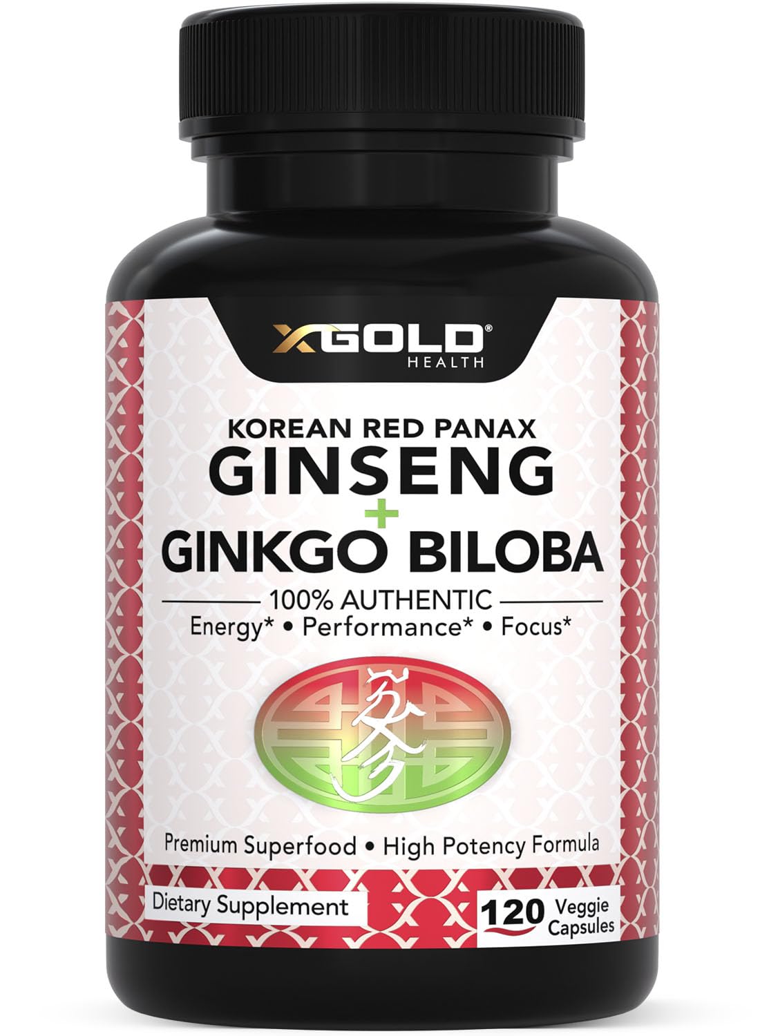 X Gold Health Ginseng Rouge Coréen 1200mg Ginkgo Biloba vue de face