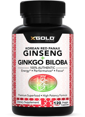 X Gold Health Ginseng Rouge Coréen 1200mg Ginkgo Biloba vue de face