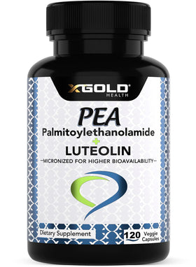 X Gold Health Palmitoylethanolamide 630 mg Luteolin capsules front view