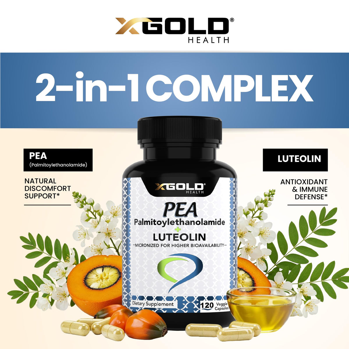 X Gold Health Palmitoylethanolamide 630 mg Luteolin packaging detail