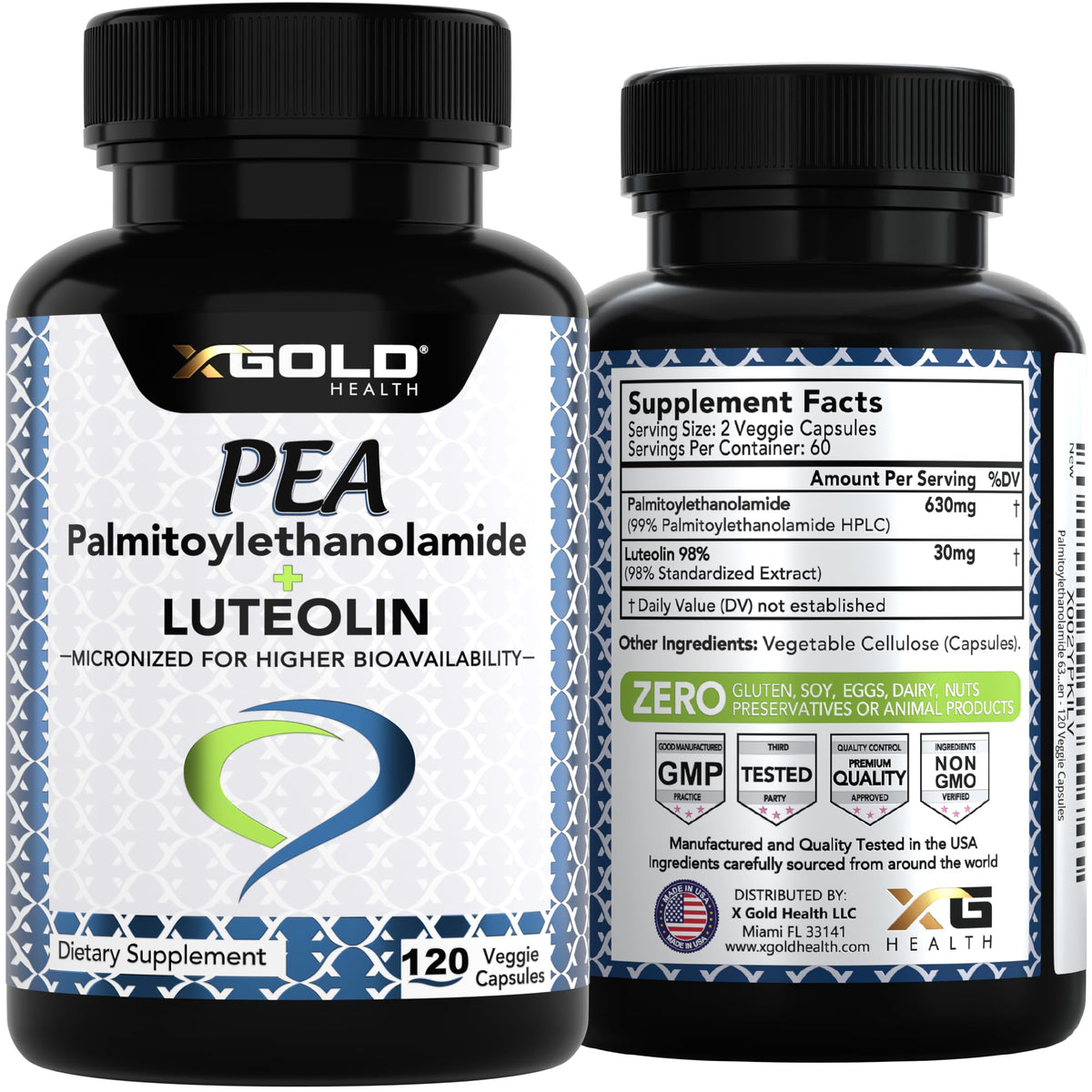 X Gold Health Palmitoylethanolamide 630 mg Luteolin product dimensions