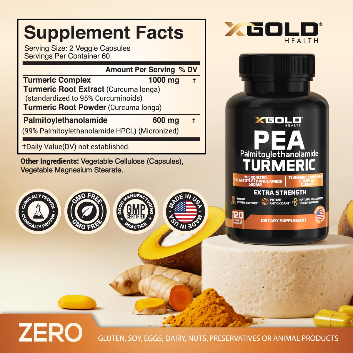 X Gold Health Pea Palmitoylethanolamide 1600mg 120 capsules vue de côté