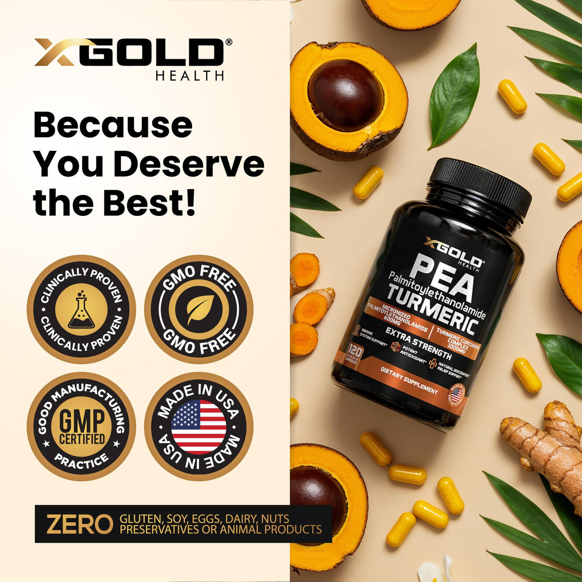 X Gold Health Pea Palmitoylethanolamide 1600mg sur une table