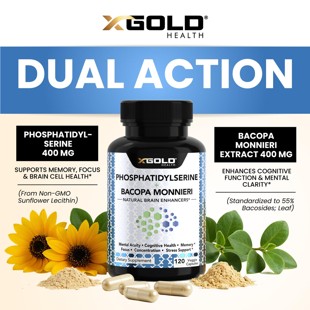 X Gold Health Phosphatidylserine & Bacopa Monnieri 800 mg complément dos