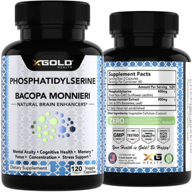 X Gold Health Phosphatidylserine & Bacopa Monnieri 800 mg complément sur fond blanc