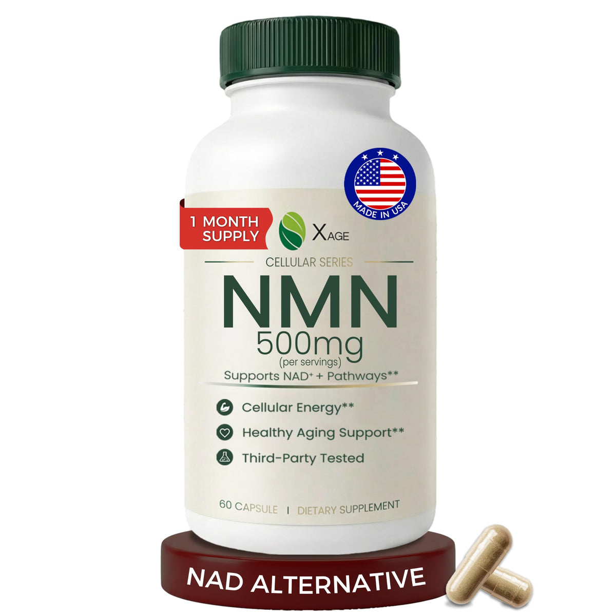 XAGE Complément NMN 500mg bouteille vue de face