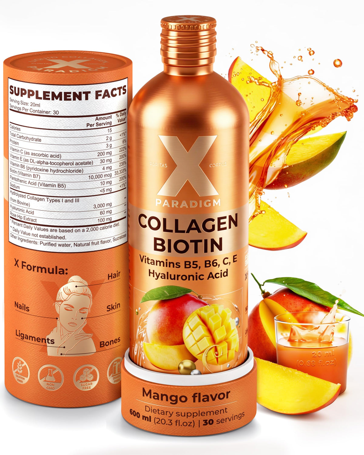 XParadigm Collagène Liquide 600ml saveur mangue, vue de face