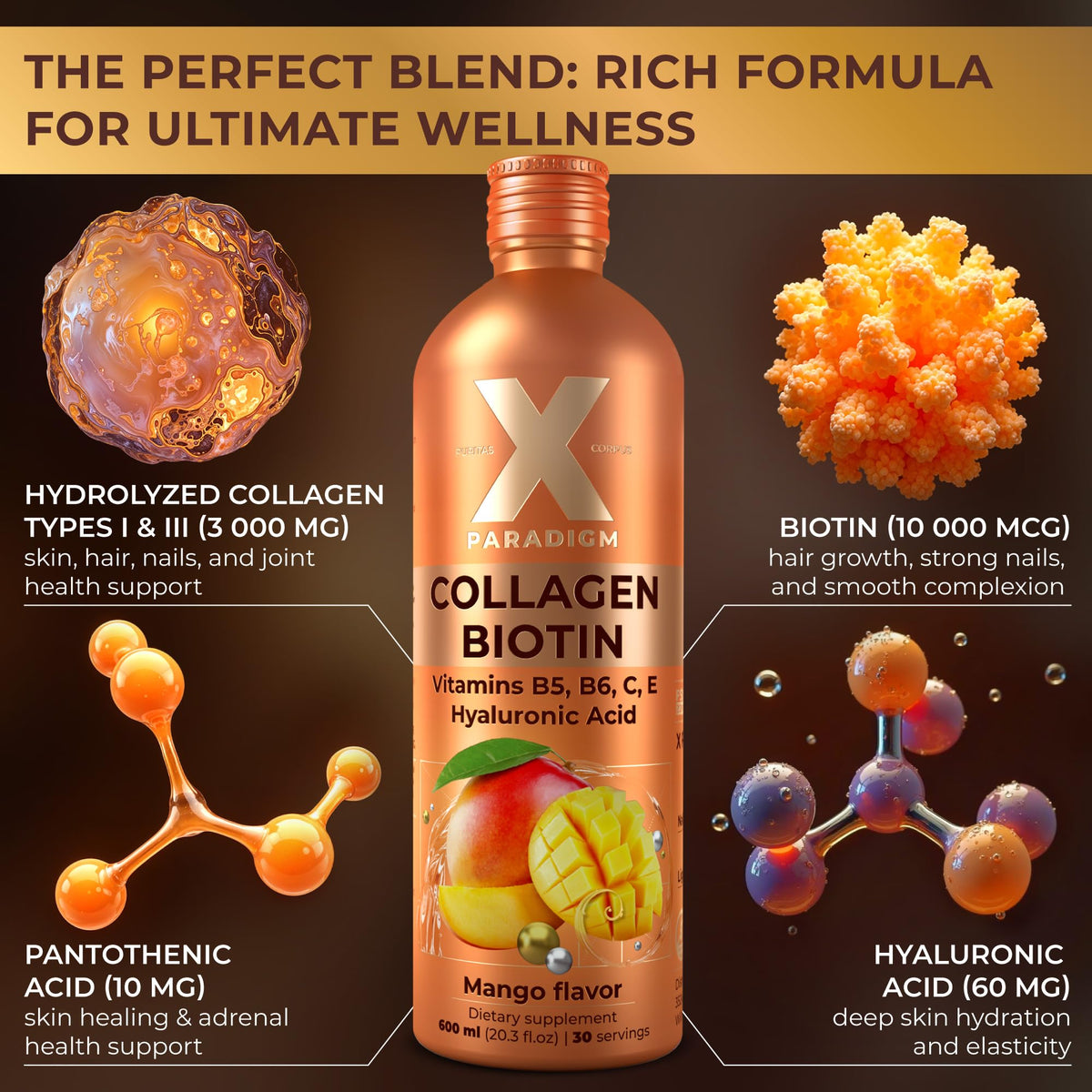 XParadigm Collagène Liquide, étiquette avec ingrédients et informations