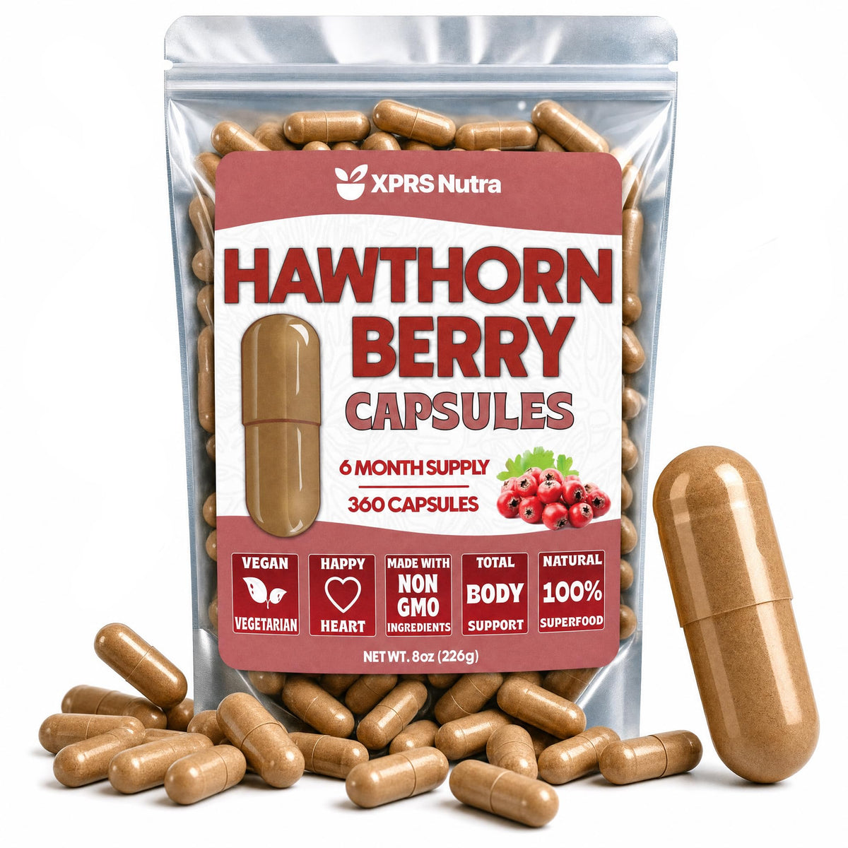 XPRS Nutra Capsules de Baies d'Aubépine 360 Comprimés - Vue de l'emballage