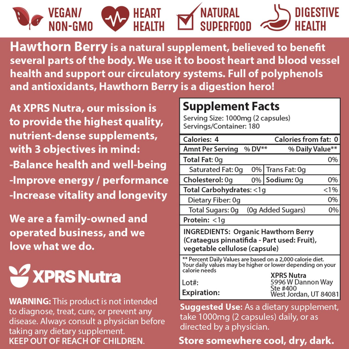 XPRS Nutra Capsules de Baies d'Aubépine - Étiquette du produit