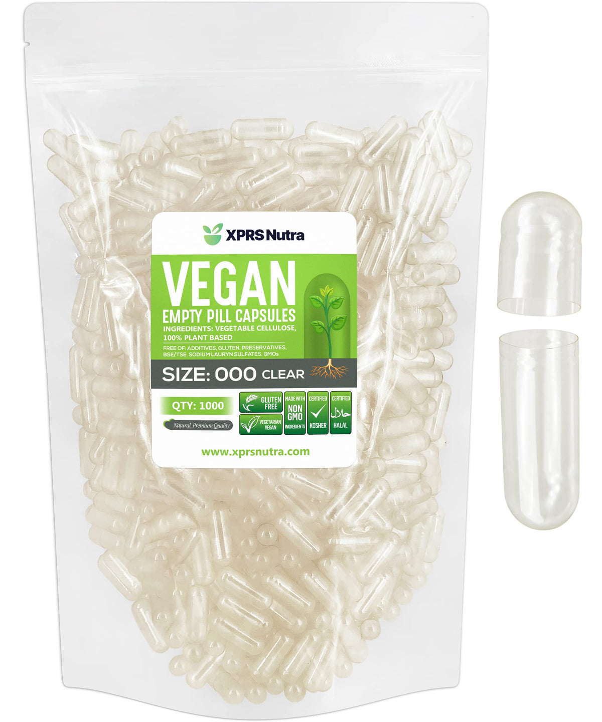 XPRS Nutra Capsules Végétales 000 transparentes, vue de face