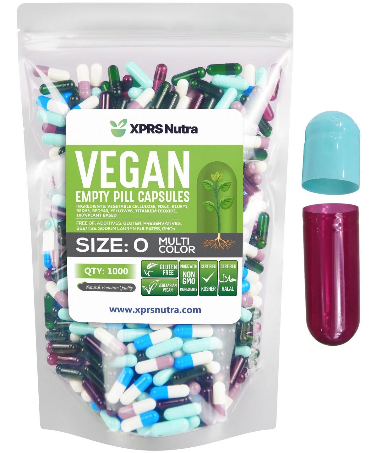 XPRS Nutra Capsules Végétales Vides Taille 0, paquet de 1000 unités