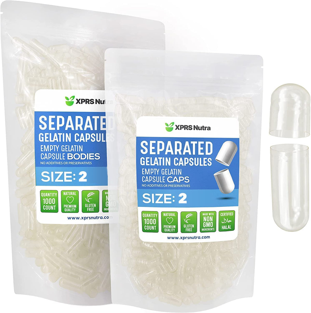 XPRS Nutra Capsules Vides Séparées Taille 2 1000 Unités vue de face