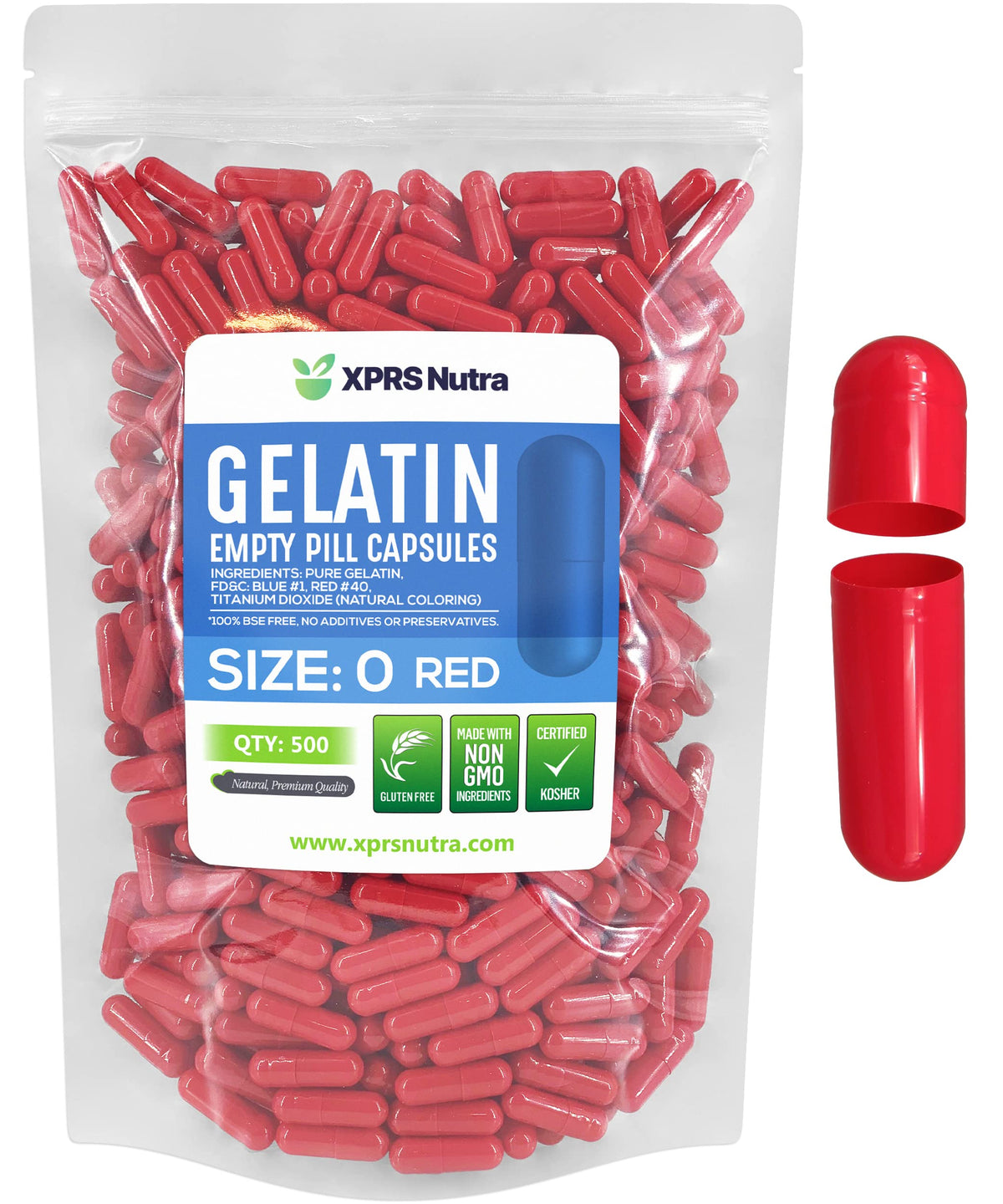 XPRS Nutra Capsules vides Taille 0 500 pièces, vue de face