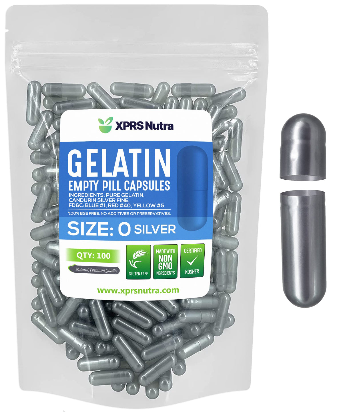 XPRS Nutra Capsules Vides Taille 0 paquet de 100 capsules transparentes