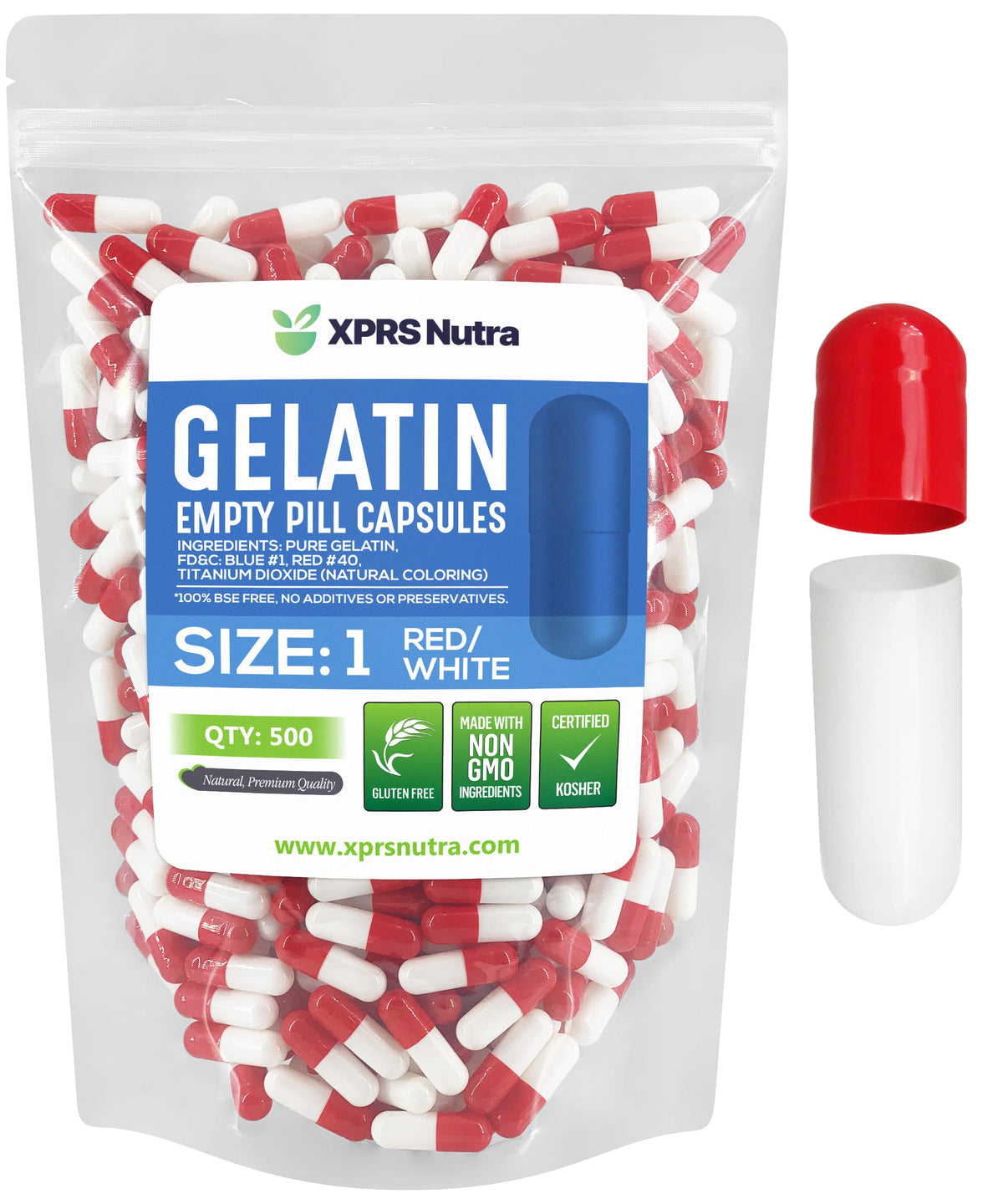 XPRS Nutra Capsules vides Taille 1, 500 unités, vue de face