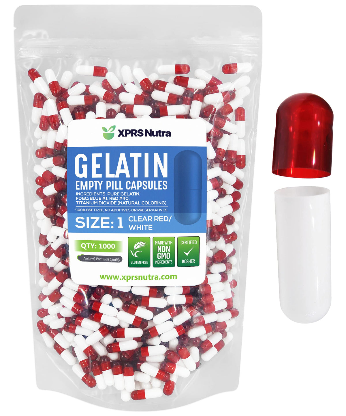 XPRS Nutra Capsules Vides Taille 1 paquet de 1000 capsules transparentes