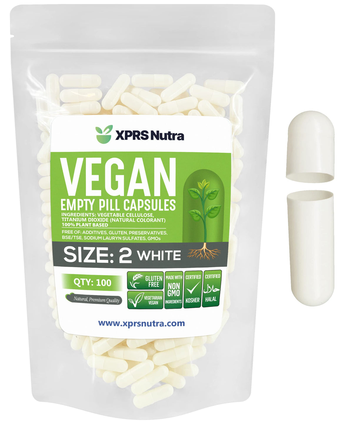 XPRS Nutra Capsules Vides Taille 2, paquet de 100 capsules blanches