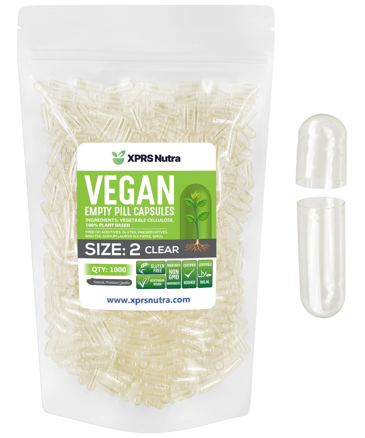 XPRS Nutra capsules vides taille 2 transparentes vue de face