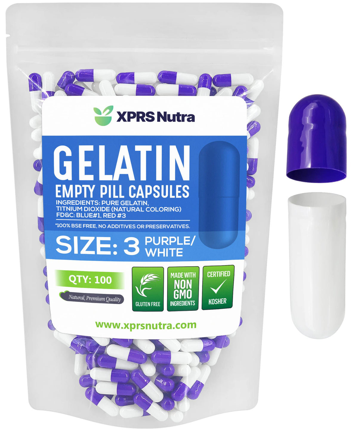 XPRS Nutra Capsules Vides Taille 3 - 100 Comprimés, vue de face
