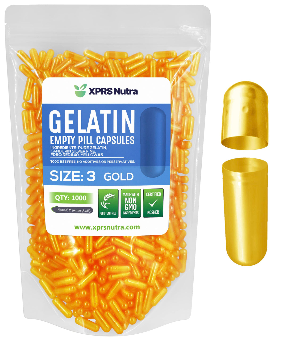 XPRS Nutra Capsules Vides Taille 3 boîte avec 1000 capsules transparentes