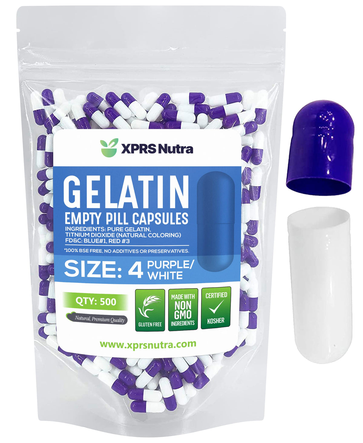 XPRS Nutra Capsules Vides Taille 4, paquet de 500 capsules