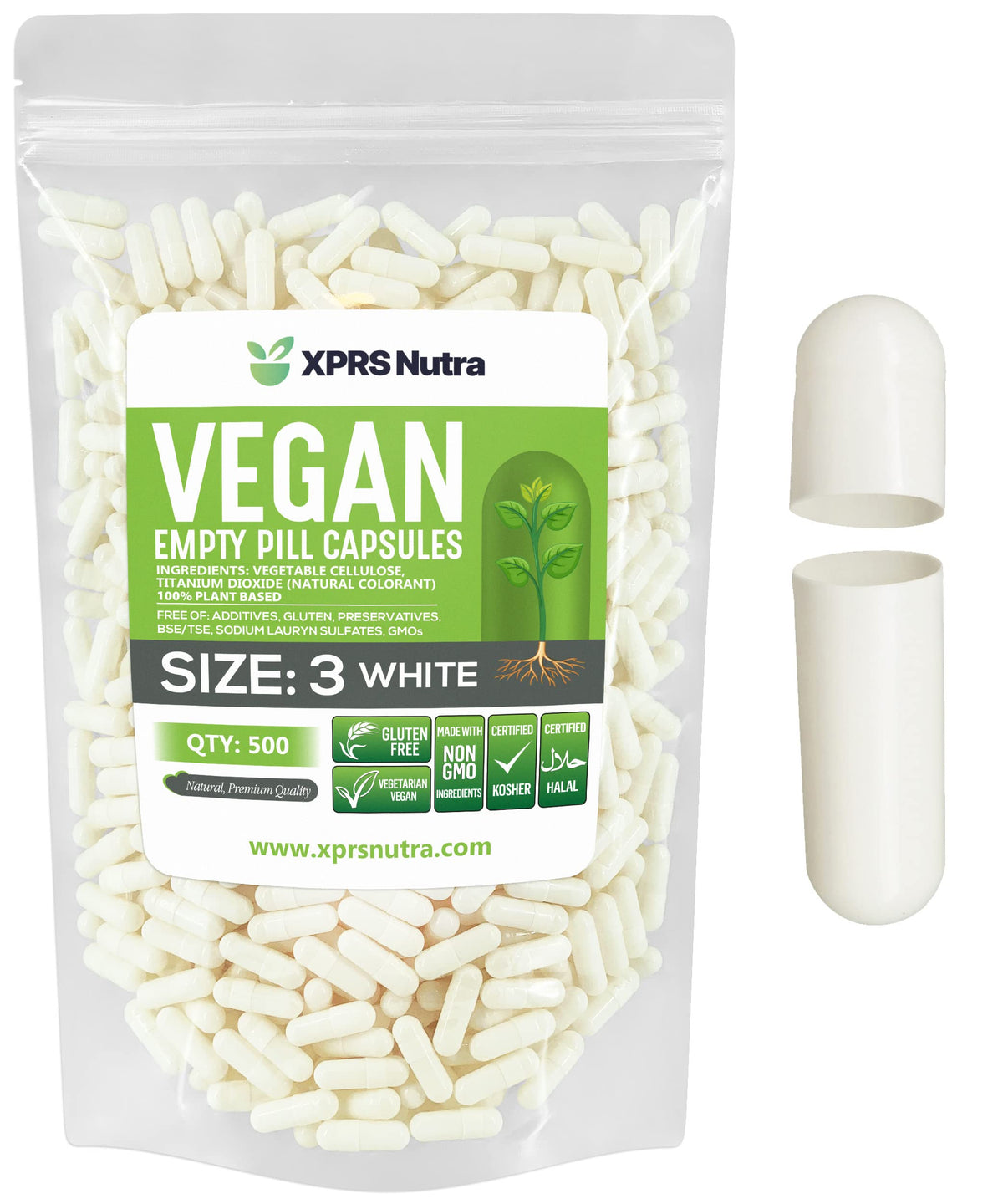 XPRS Nutra Gélules Végétales Vides Taille 3, vue de face
