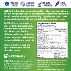 XPRS Nutra Poudre de Vitamine D3 5000 IU avec ingrédients naturels