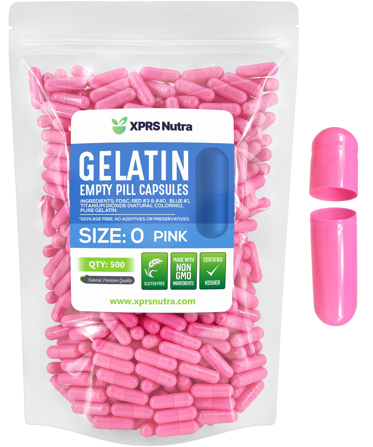 XPRS Nutra Taille 0 capsules vides transparentes, vue de face