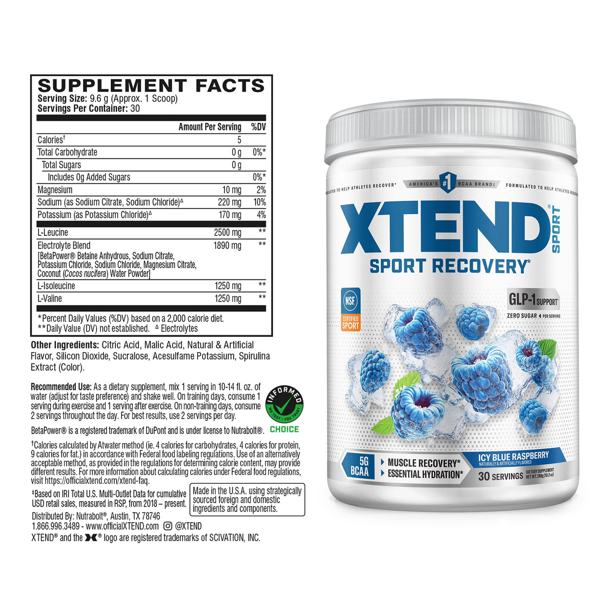 Xtend BCAA poudre framboise bleue 431g - vue arrière