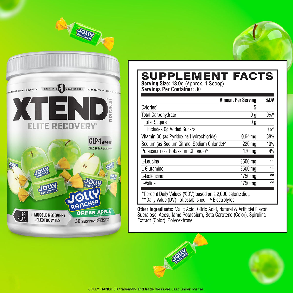Xtend BCAA Poudre Original 500g Jolly Rancher Pomme Verte vue arrière