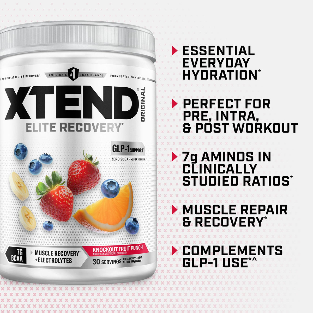 Xtend BCAA Poudre Originale 30 Serv. Goût Punch Fruité - étiquette avec ingrédients