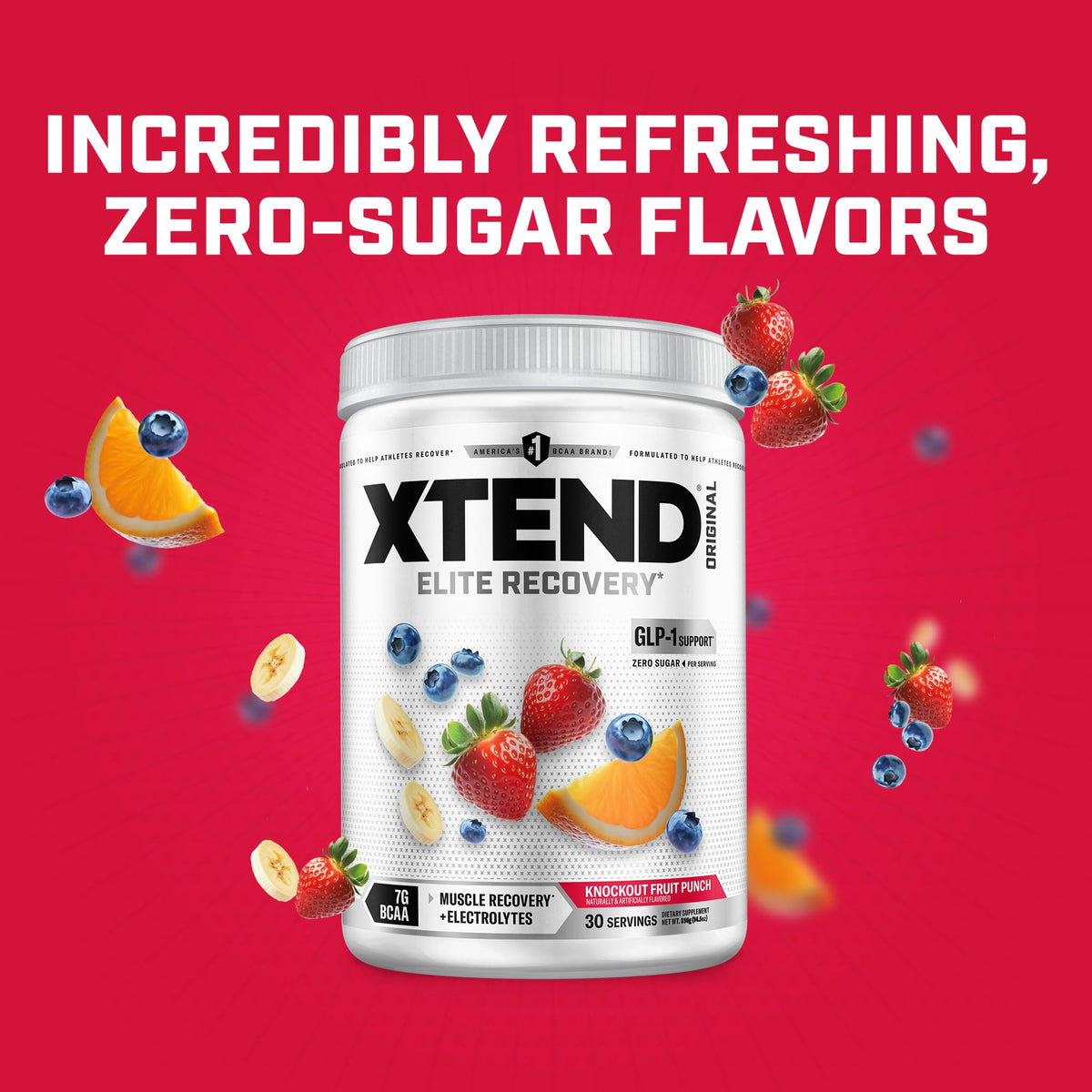 Xtend BCAA Poudre Originale 30 Serv. Goût Punch Fruité - mélange dans un verre